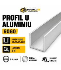 Profil U aluminiu 40 x 60 x 40 x 4 mm, 6 metri